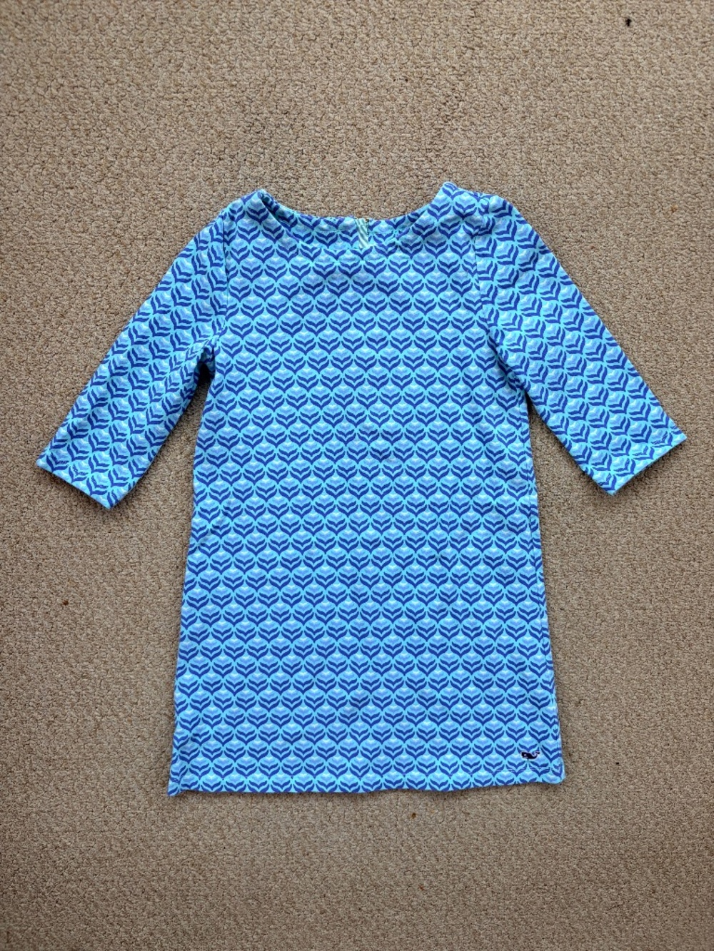 GIRLS Vineyard Vines Blue Printed Shift Dress Geometric Whale Logo Size XS (5-6)